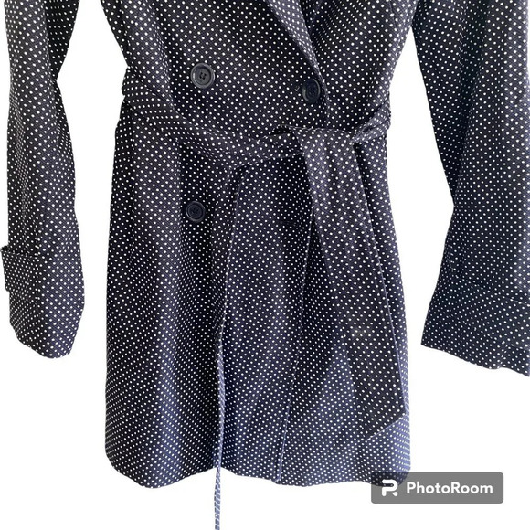TOMMY Hilfiger Double Breasted Polka Dot Belted Trench Coat Navy & White Size L - Picture 6 of 12